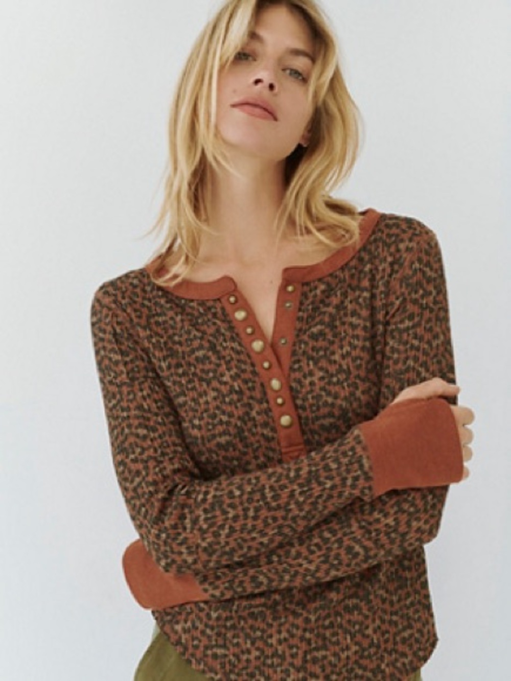 We The Free “Everest” Rust Leopard Print Henley